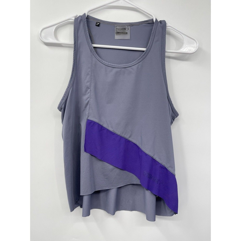 Gymshark XS Tank Top Women Grey Purple Excellent Colorblock Racerback Activewear